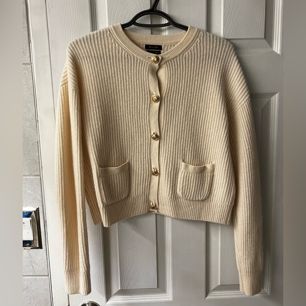 Cream Ribbed Cardigan with Button Front - Picture 2 of 6